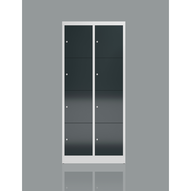 Seitenansicht vom Steelboxx XL Spind 8 Fächer extra breit Wertfachschrank 1800 x 80 x 500 mm Fächerschrank grau/anthrazit X-523428 komplett montiert.