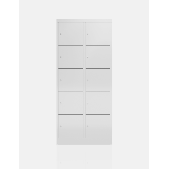 Seitenansicht vom Steelboxx XL Schließfachschrank 10 Fächer extra breit Wertfachschrank 1800 x 800 x 500 mm Fächerschrank grau X-523520 komplett montiert.