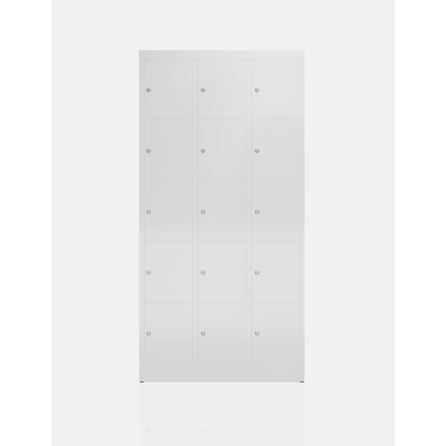 Seitenansicht vom Steelboxx Schließfachschrank Fächerschrank 15 Fächer Spind 180x87x50cm Wertfachschrank grau X-520530 komplett montiert.