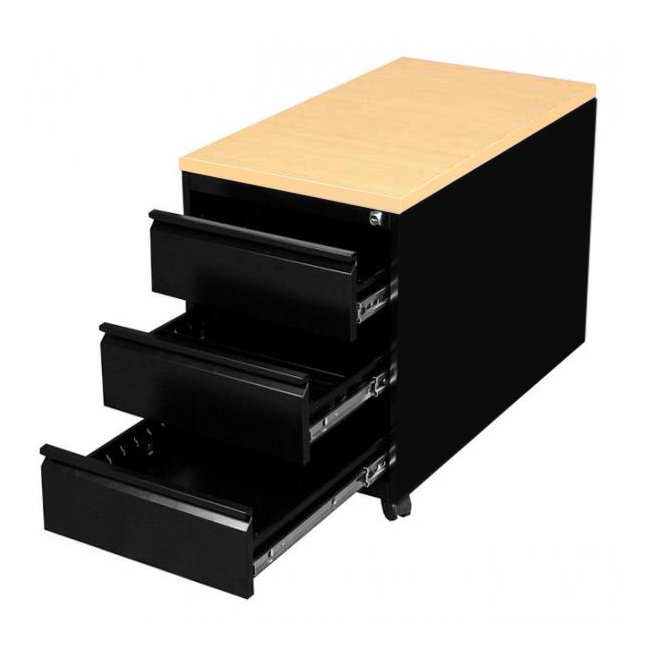 Büro Rollcontainer Bürocontainer Holz-Abdeckplatte 3 Schubladen 62x46x79cm Schwarz/Ahorn-Dekor 505802