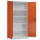 Ansicht Innen mit ge&ouml;ffneten T&uuml;ren vom Steelboxx Aktenschrank 195x92x60cm B&uuml;ro Metallschrank abschlie&szlig;bar Mehrzweckschrank grau/rot X-530364 komplett montiert.