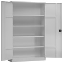 Ansicht mit ge&ouml;ffneten T&uuml;ren vom Steelboxx Metallschrank abschlie&szlig;bar Aktenschrank 1945 x 1200 x 420 mm grau X-530370 komplett montiert.