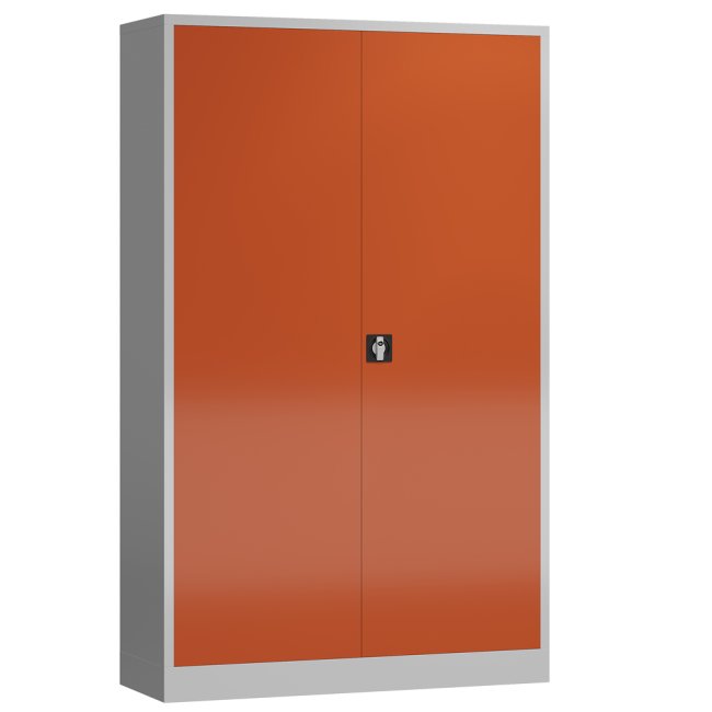 Seitenansicht vom Steelboxx XL Metallschrank abschließbar Flügeltürenschrank Aktenschrank 1945 x 1200 x 420 mm grau/rot X-530374 komplett montiert.