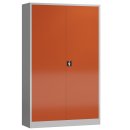 Seitenansicht vom Steelboxx XL Metallschrank abschlie&szlig;bar Fl&uuml;gelt&uuml;renschrank Aktenschrank 1945 x 1200 x 420 mm grau/rot X-530374 komplett montiert.