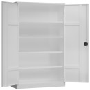 Ansicht Innen mit ge&ouml;ffneten T&uuml;ren vom Steelboxx XL Metallschrank abschlie&szlig;bar Fl&uuml;gelt&uuml;renschrank Aktenschrank 1945 x 1200 x 420 mm wei&szlig; X-530377 komplett montiert.