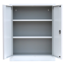 Ansicht mit ge&ouml;ffneten T&uuml;ren innen vom Steelboxx Metallschrank abschlie&szlig;bar Fl&uuml;gelt&uuml;renschrank Aktenschrank 100x80x38cm grau X-530310 komplett montiert.
