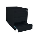Rollcontainer - 59 cm tief - 3 Schubladen - Stahltop - schwarz
