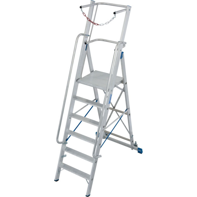 STABILO® fahrbare Stufenstehleiter mit großer Plattform + Sicherheitsbügel, 6 Stufen