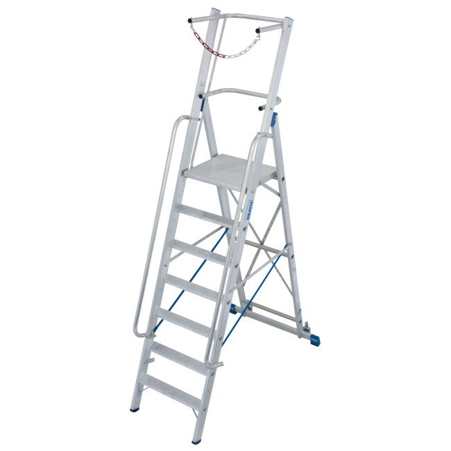 STABILO® fahrbare Stufenstehleiter mit großer Plattform + Sicherheitsbügel, 7 Stufen