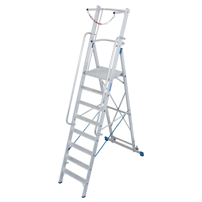 STABILO® fahrbare Stufenstehleiter mit großer Plattform + Sicherheitsbügel, 8 Stufen