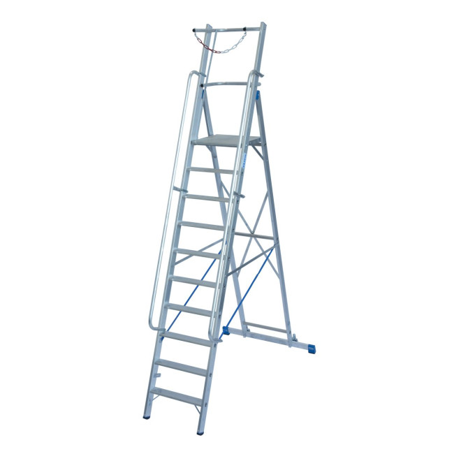 STABILO® fahrbare Stufenstehleiter mit großer Plattform + Sicherheitsbügel, 10 Stufen