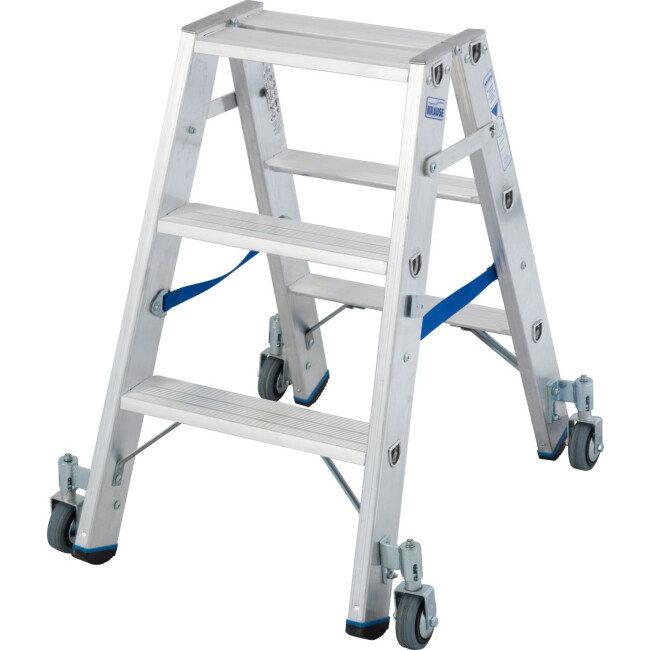 STABILO® fahrbare Stufendoppelleiter, Alu, 2x 3 Stufen