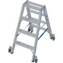 STABILO&reg; fahrbare Stufendoppelleiter, Alu, 2x 4 Stufen