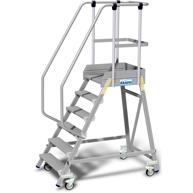 STABILO® fahrbare Podestleiter, einseitig begehbar, mit Fußleiste + extra hohem Handlauf, 6 Stufen