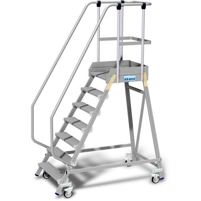 STABILO® fahrbare Podestleiter, einseitig begehbar, mit Fußleiste + extra hohem Handlauf, 7 Stufen