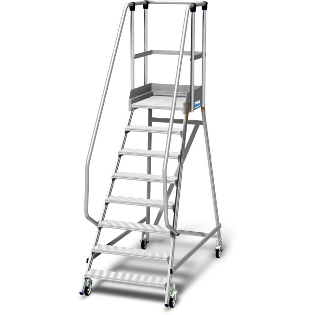 STABILO® fahrbare Podestleiter, einseitig begehbar, mit Fußleiste + extra hohem Handlauf, 8 Stufen