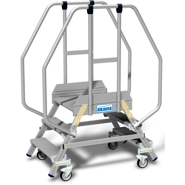 STABILO® fahrbare Podestleiter, beidseitig begehbar, mit Fußleiste + extra hohem Handlauf, 2x 3 Stufen