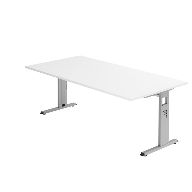 SONDER - Schreibtisch Osaka, 650-850 x 2000 x 1000 mm, C-Fuß, weißaluminium/weiß