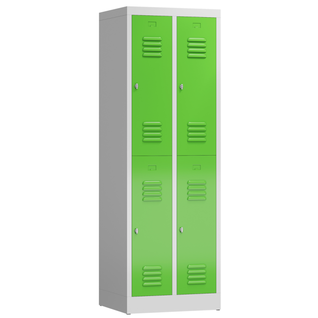Spind Kleiderspind 4 Fächer Schließfachschrank mit Kleiderstange 1800 x 590 x 500 mm grau/grün X-520225