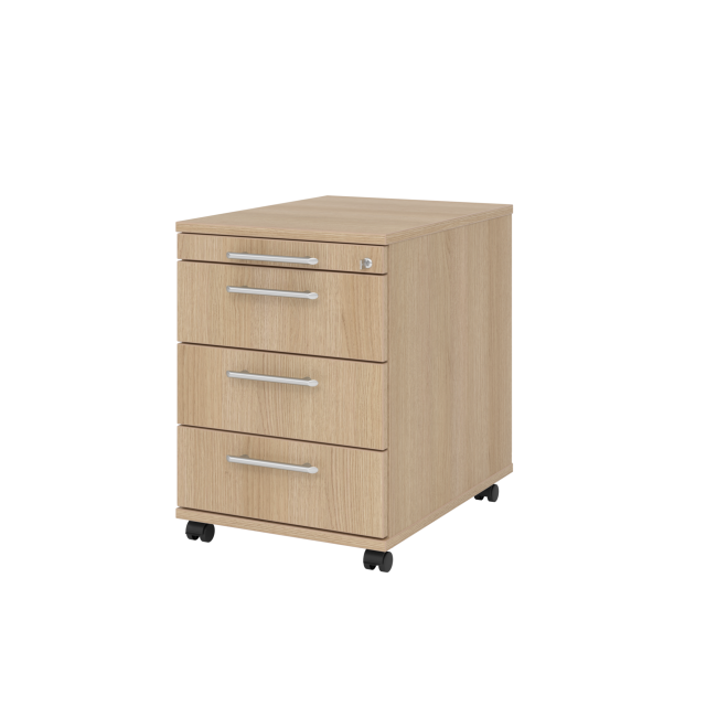 Rollcontainer aus Holz - 4 Schubladen - eiche - Relinggriff Kunststoff