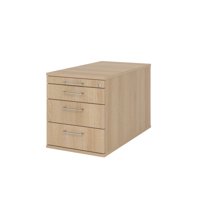 Rollcontainer aus Holz - 4 Schubladen - unsichtbare Rollen - eiche - Bügelgriff Metall