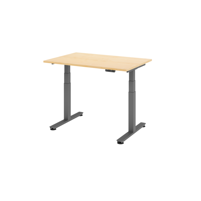 E-Tisch Jakarta - elektr. höhenverstellbar - 1200 x 800 - T-Fuß - graphit/ahorn