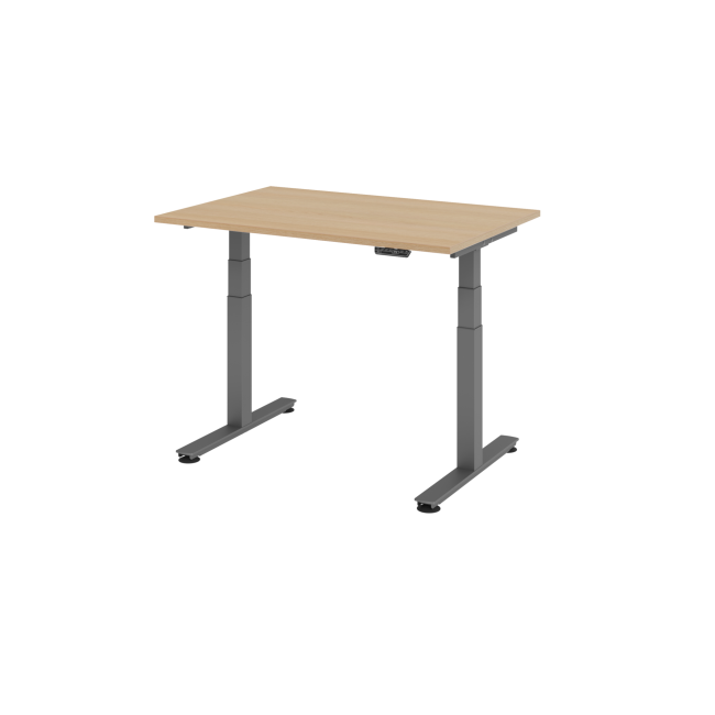 E-Tisch Jakarta - elektr. höhenverstellbar - 1200 x 800 - T-Fuß - graphit/eiche