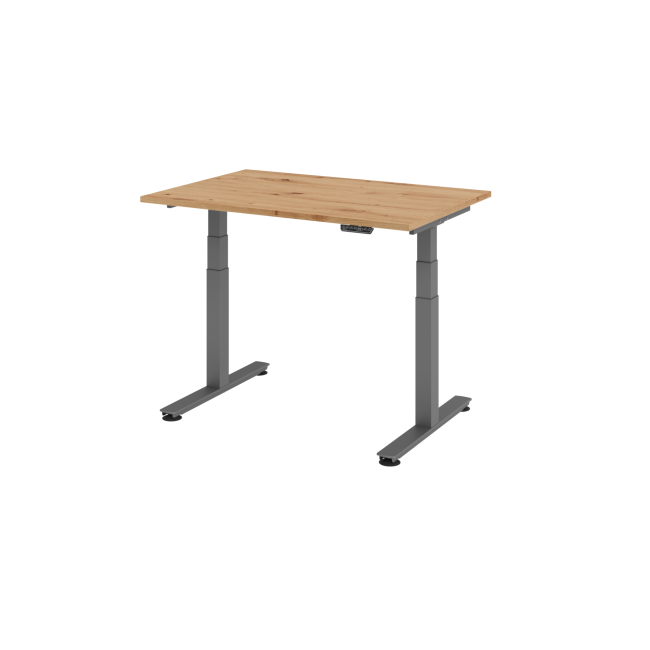 E-Tisch Jakarta - elektr. höhenverstellbar - 1200 x 800 - T-Fuß - graphit/asteiche