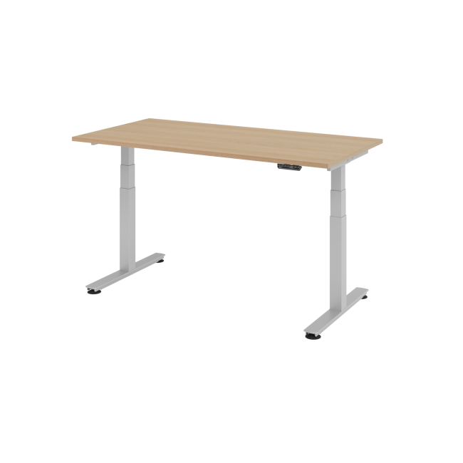 E-Tisch Jakarta - elektr. höhenverstellbar - 1600 x 800 - T-Fuß - silber/eiche