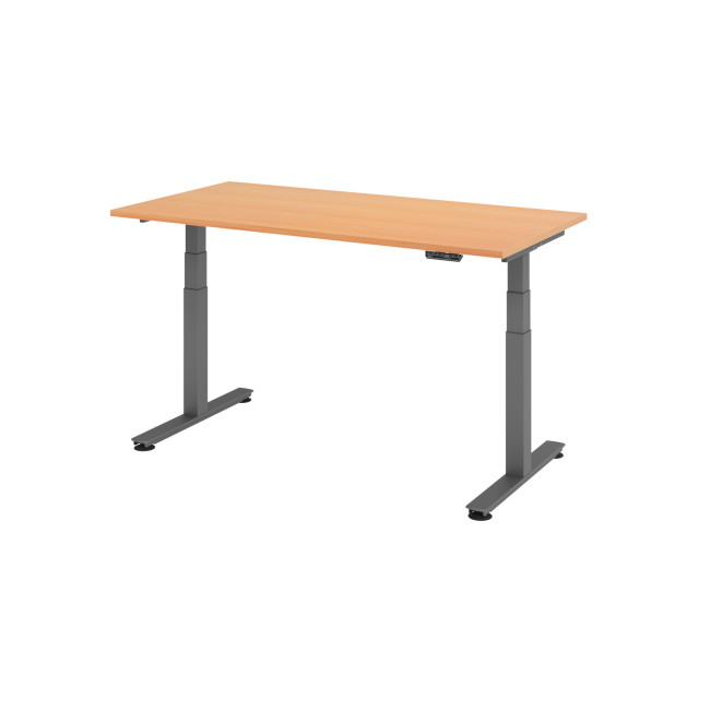 E-Tisch Jakarta - elektr. höhenverstellbar - 1600 x 800 - T-Fuß - graphit/buche