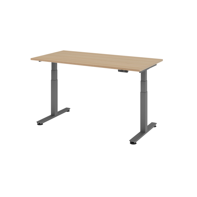 E-Tisch Jakarta - elektr. höhenverstellbar - 1600 x 800 - T-Fuß - graphit/eiche