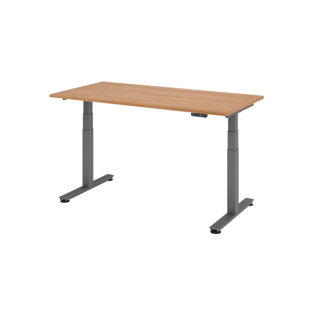 E-Tisch Jakarta - elektr. höhenverstellbar - 1600 x 800 - T-Fuß - graphit/nussbaum
