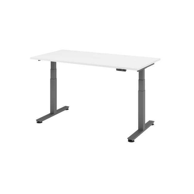 E-Tisch Jakarta - elektr. höhenverstellbar - 1600 x 800 - T-Fuß - graphit/weiß