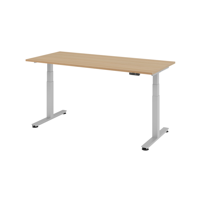 E-Tisch Jakarta - elektr. höhenverstellbar - 1800 x 800 - T-Fuß - silber/eiche