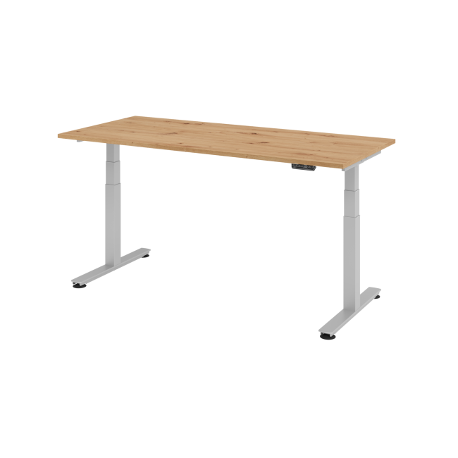 E-Tisch Jakarta - elektr. höhenverstellbar - 1800 x 800 - T-Fuß - silber/asteiche