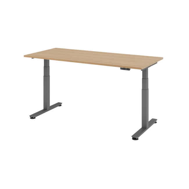 E-Tisch Jakarta - elektr. höhenverstellbar - 1800 x 800 - T-Fuß - graphit/eiche