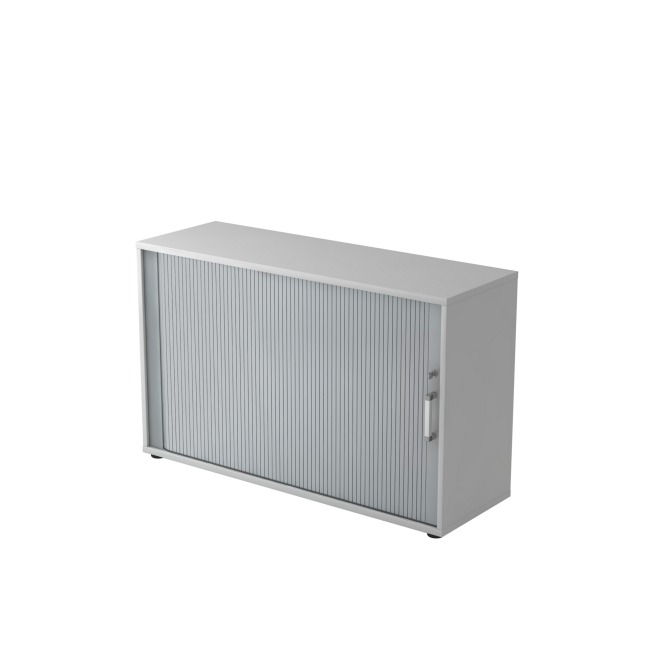 Rollladenschrank aus Holz - 2 Ordnerhöhen - Chromgriff Metall - zerlegt - grau