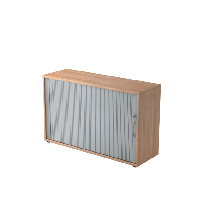 Rollladenschrank aus Holz - 2 Ordnerhöhen - Bogengriff Metall - zerlegt - nussbaum