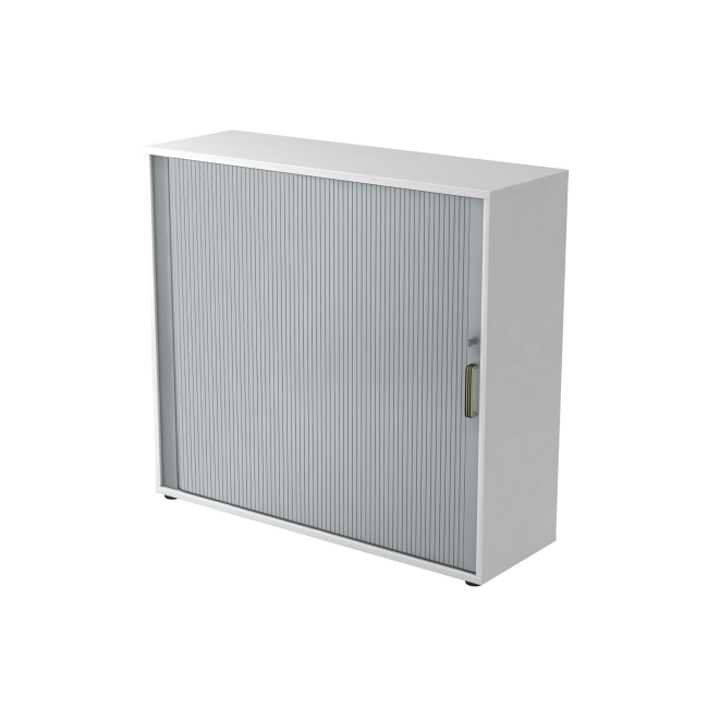 Rollladenschrank aus Holz - 3 Ordnerhöhen - Streifengriff Kunststoff - zerlegt - weiß