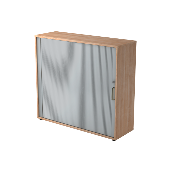 Rollladenschrank aus Holz - 3 Ordnerhöhen - Streifengriff Kunststoff - zerlegt - nussbaum