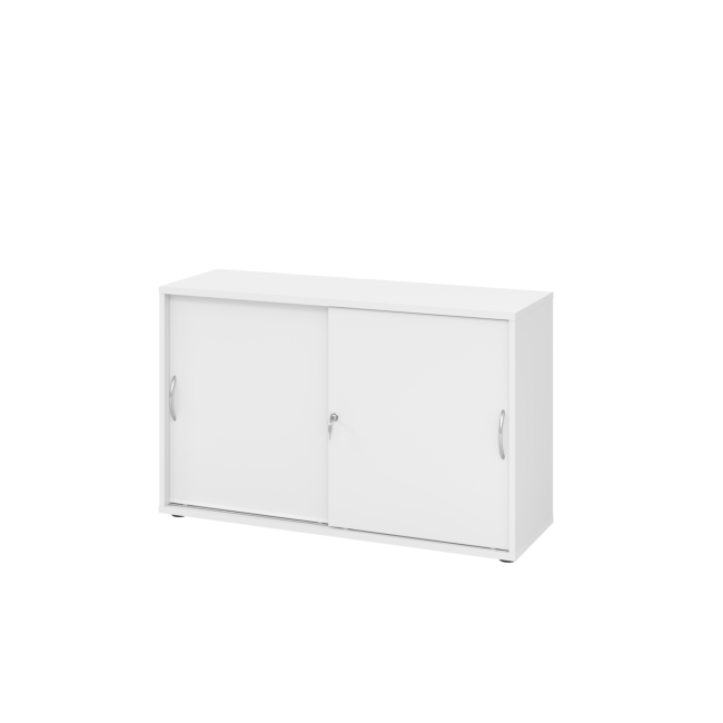 Schiebetürenschrank aus Holz - 2 Ordnerhöhen - zerlegt - weiß - Bogengriff Metall