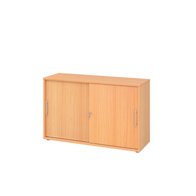 Schiebetürenschrank aus Holz - 2 Ordnerhöhen - zerlegt - buche - Relinggriff Kunststoff