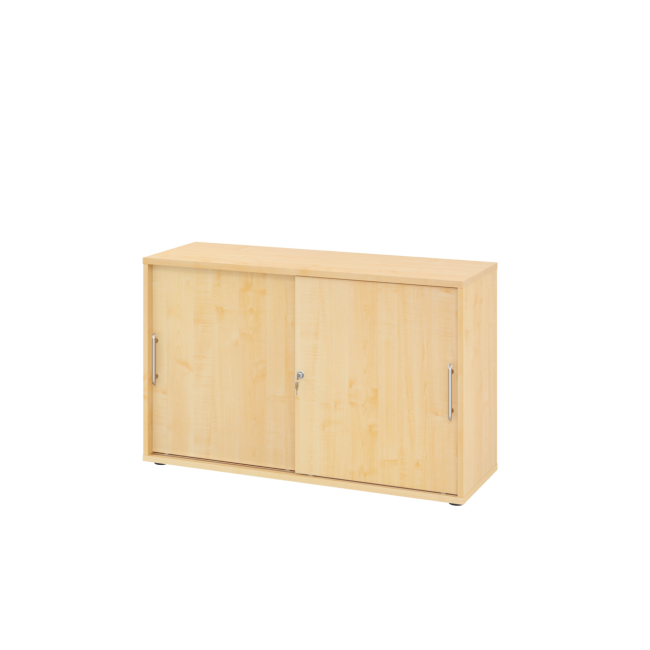 Schiebetürenschrank aus Holz - 2 Ordnerhöhen - zerlegt - ahorn - Relinggriff Kunststoff