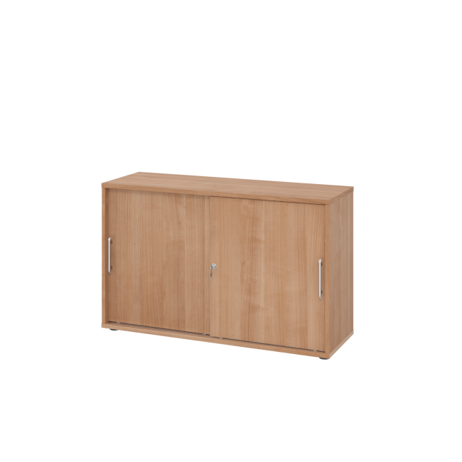 Schiebetürenschrank aus Holz - 2 Ordnerhöhen - zerlegt - nussbaum - Relinggriff Kunststoff