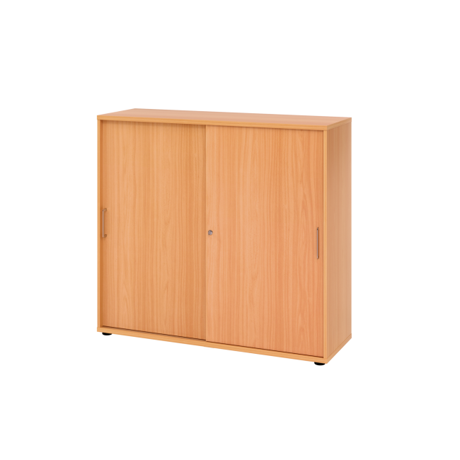 Schiebetürenschrank aus Holz - 3 Ordnerhöhen - zerlegt - buche - Bügelgriff Metall