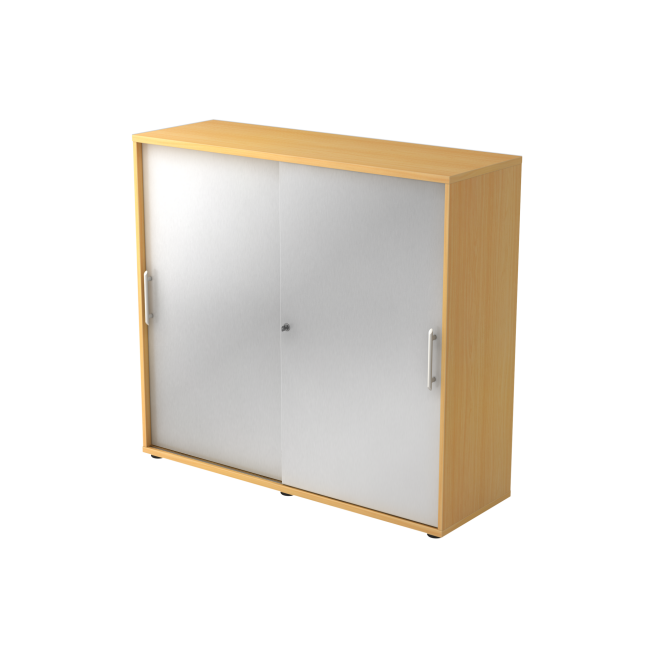 Schiebetürenschrank aus Holz - 3 Ordnerhöhen - zerlegt - buche/silber - Relinggriff Kunststoff