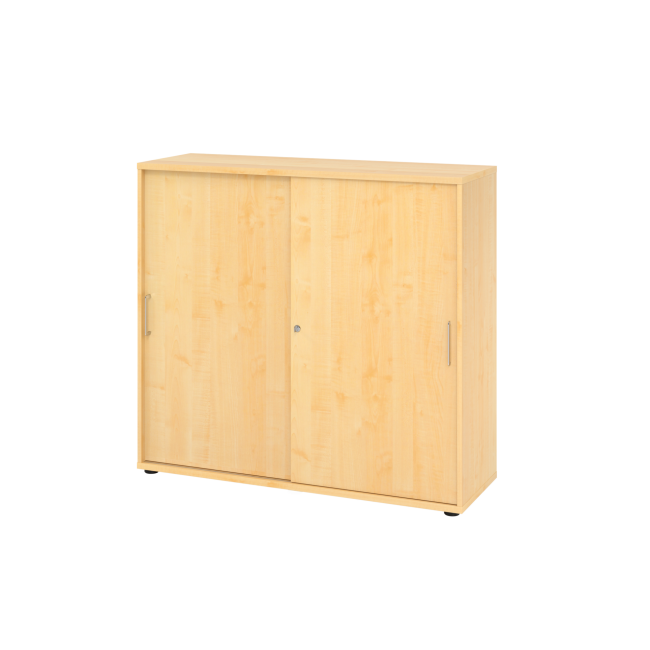 Schiebetürenschrank aus Holz - 3 Ordnerhöhen - zerlegt - ahorn - Bügelgriff Metall