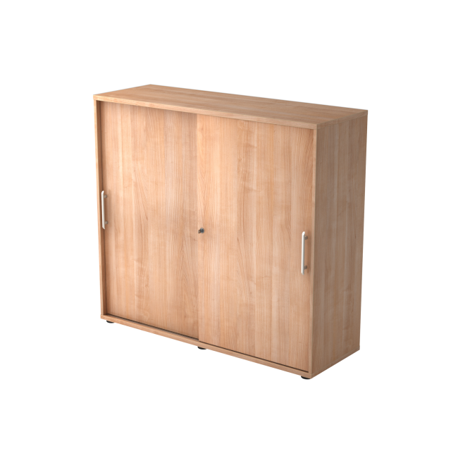 Schiebetürenschrank aus Holz - 3 Ordnerhöhen - zerlegt - nussbaum - Relinggriff Kunststoff