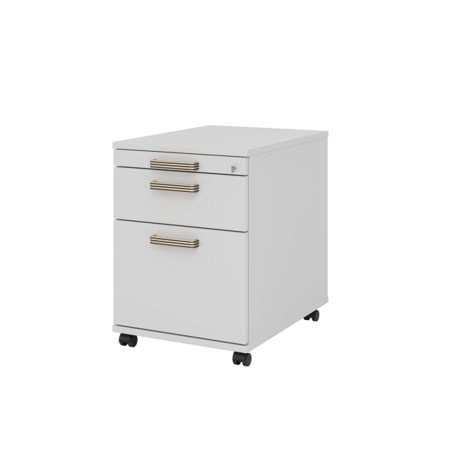 Rollcontainer aus Holz - 3 Schubladen - grau - Streifengriff Kunststoff