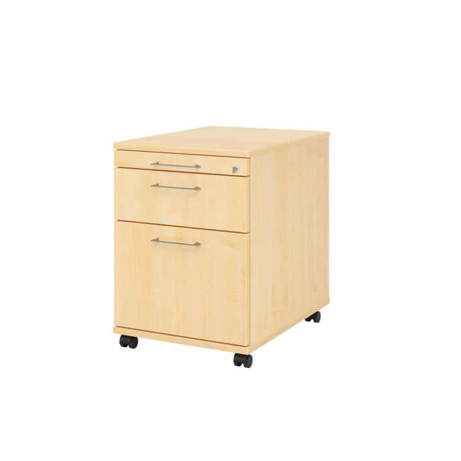 Rollcontainer aus Holz - 3 Schubladen - ahorn - Bügelgriff Metall